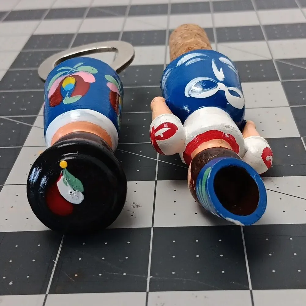 Hand Painted Russian Wine Stopper and Bottle Opener Set Traditional Holiday